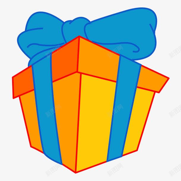 卡通手绘蓝色丝带礼物盒png免抠素材_88icon https://88icon.com 卡通的礼物 手绘的礼物 矢量的礼物盒 蓝色的丝带 黄色的礼物盒