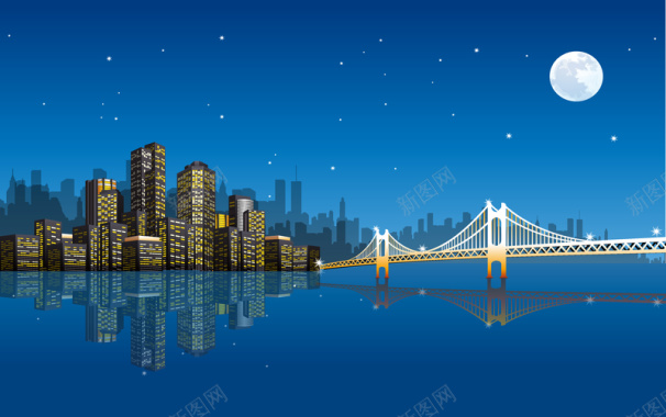 卡通城市大桥背景矢量图背景
