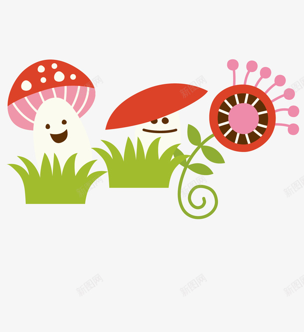 卡通蘑菇和花朵矢量图ai免抠素材_88icon https://88icon.com 卡通 矢量图 矢量花草 花朵 蘑菇 蘑菇小人