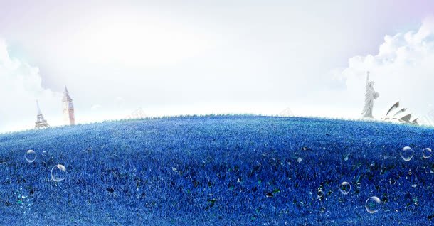 蓝色花丛气泡海报背景背景