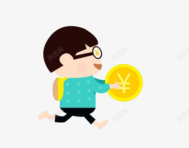 扁平追逐金币的人png免抠素材_88icon https://88icon.com 卡通 扁平追逐金币的人 眼镜 金币