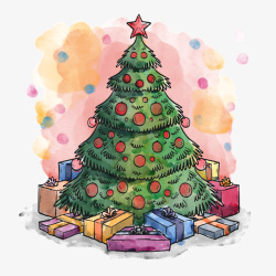 手绘圣诞树和礼物矢量图素材