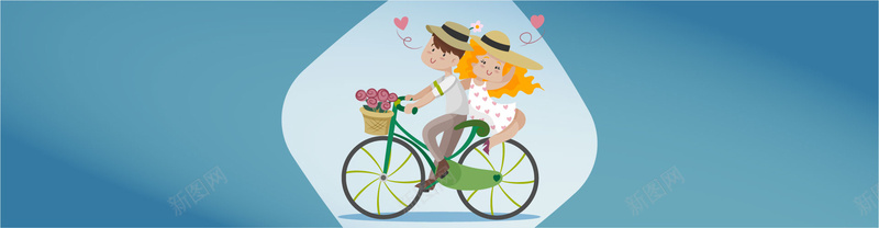 卡通骑单车的情侣矢量图背景