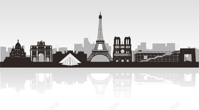 巴黎剪影建筑背景模板矢量图背景
