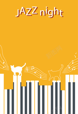 卡通钢琴键猫咪海报背景矢量图背景