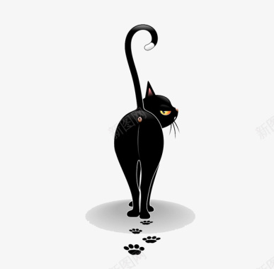 手绘素材黑色翘着尾巴的猫图标图标