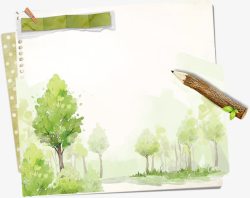 创意手绘水彩铅笔树林美景素材