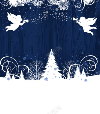 蓝色圣诞天使海报背景矢量图背景
