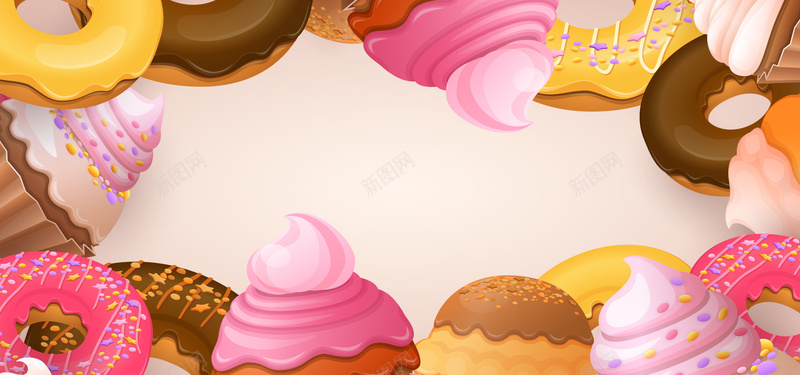 淘宝矢量卡通甜品面包冰淇淋粉色面点海报背景