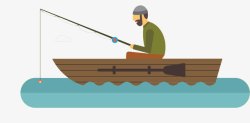 小木船上钓鱼的渔民素材