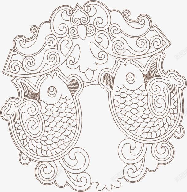 手绘黑色线条小鱼花纹png免抠素材_88icon https://88icon.com 线条 花纹 黑色