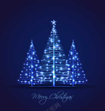 圣诞节蓝色圣诞树星星光斑深色背景矢量图背景