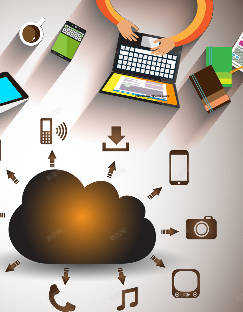 卡通人物工作场景创意思维云速度商务背景矢量图ai设计背景_88icon https://88icon.com 人物人手 创意设计 卡通手绘 咖啡 商务海报 广告宣传 手机 电脑 矢量素材 笔记本 矢量图