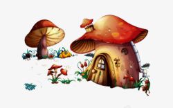 彩色卡通蘑菇屋素材