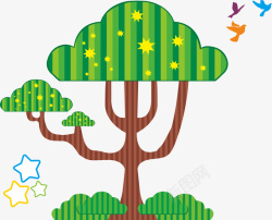 插画手绘大树星星树扁平化树矢量图素材