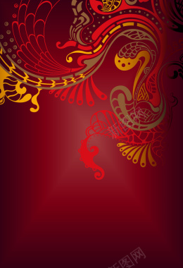梦幻传统古典凤凰花纹红色背景矢量图背景