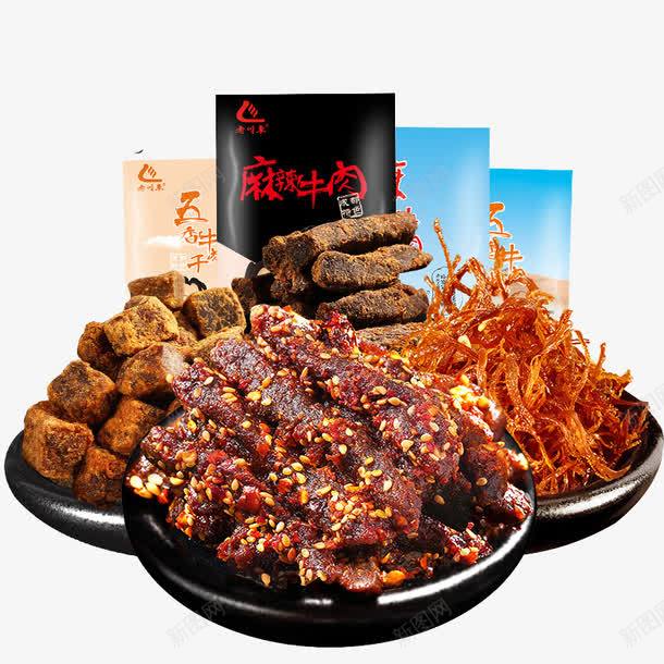 四种不同口味的牛肉干png免抠素材_88icon https://88icon.com 五香味 产品实物 手撕 风味小吃 香辣味 麻辣味