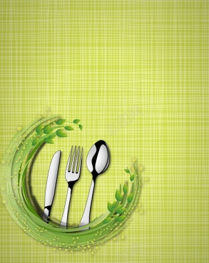 矢量绿色清新西餐餐具餐饮背景背景