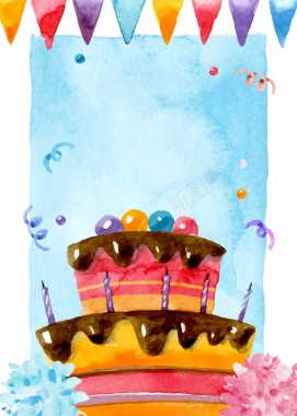 手绘生日蛋糕海报背景模板矢量图背景