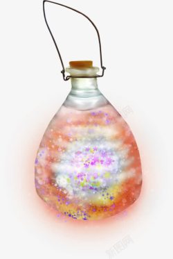 卡通手绘透明玻璃瓶子发光星星素材