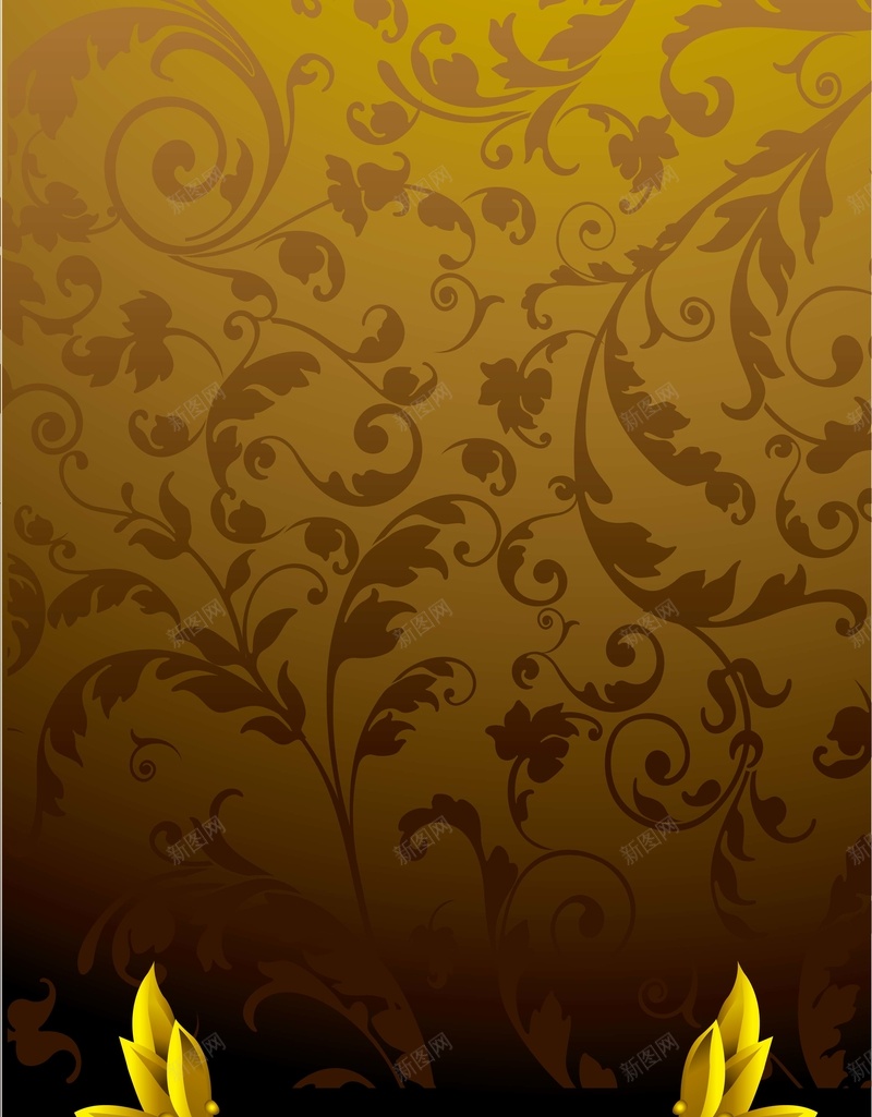 棕色花纹上的金色花朵背景矢量图ai设计背景_88icon https://88icon.com AI 棕色 海报 温暖 矢量素材 纹理 背景 花朵 花纹 高清背景设计图 矢量图