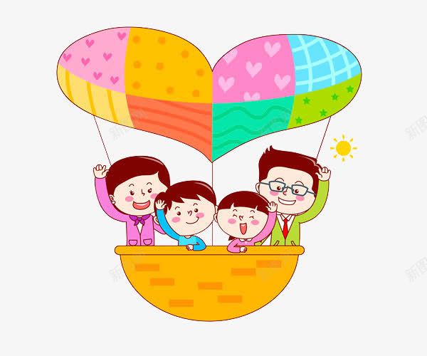 热气球上的人png免抠素材_88icon https://88icon.com 一家人 创意的 卡通 可爱的 挥手的 热气球 爱心