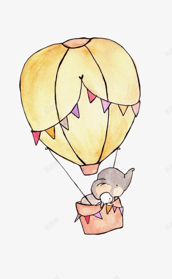 小象与小兔乘着热气球png免抠素材_88icon https://88icon.com 卡通手绘 小兔 小象 热气球