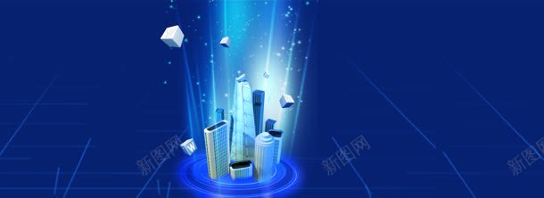 蓝色建筑背景jpg设计背景_88icon https://88icon.com 光效 城市 建筑 蓝色