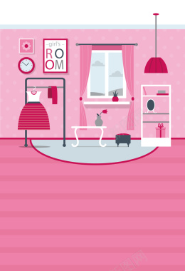 粉色公主房间室内海报背景矢量图背景