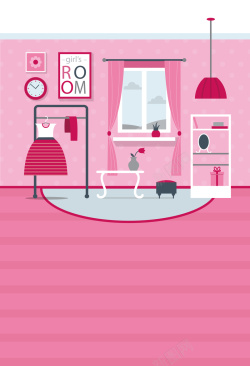 粉色窗台粉色公主房间室内海报背景矢量图高清图片