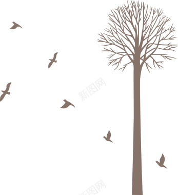 小鸟与树墙贴矢量背景背景