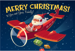 手绘飞机圣诞老人海报背景矢量图海报