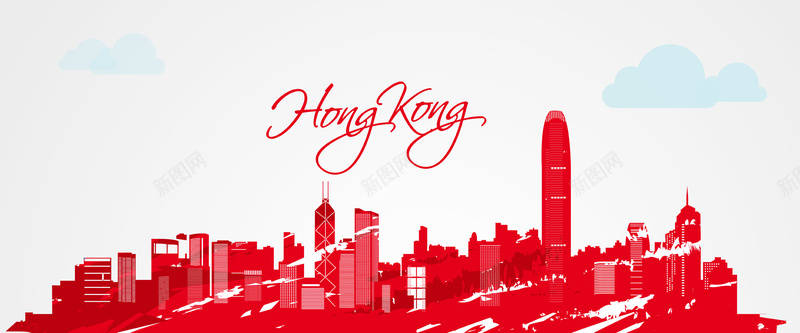 手绘香港旅游矢量图背景