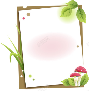 韩式小清新鼠绘风格信纸叶子蘑菇背景矢量图背景