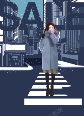 卡通手绘冬季新品女装促销矢量广告背景