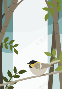 灰色春季小鸟丛林海报背景矢量图背景