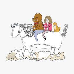 骑马的小女孩插画图素材