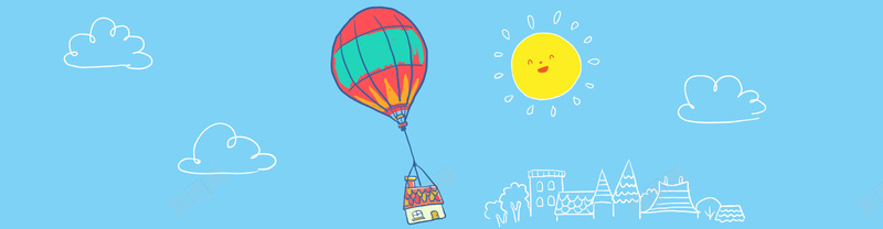 卡通热气球和太阳插画矢量ai设计背景_88icon https://88icon.com 云朵 卡通 太阳 房屋 手绘 旅行 热气球 环游 矢量图 飞屋