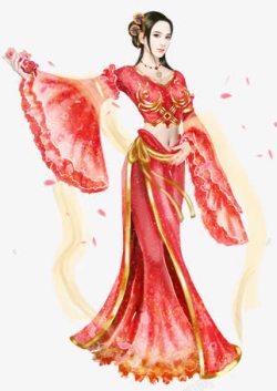 红裙舞动花朵女子素材