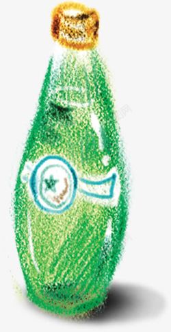绿色蜡笔画瓶子插画手绘素材