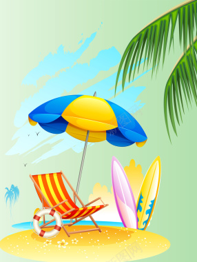 夏日沙滩旅游海报背景矢量图背景