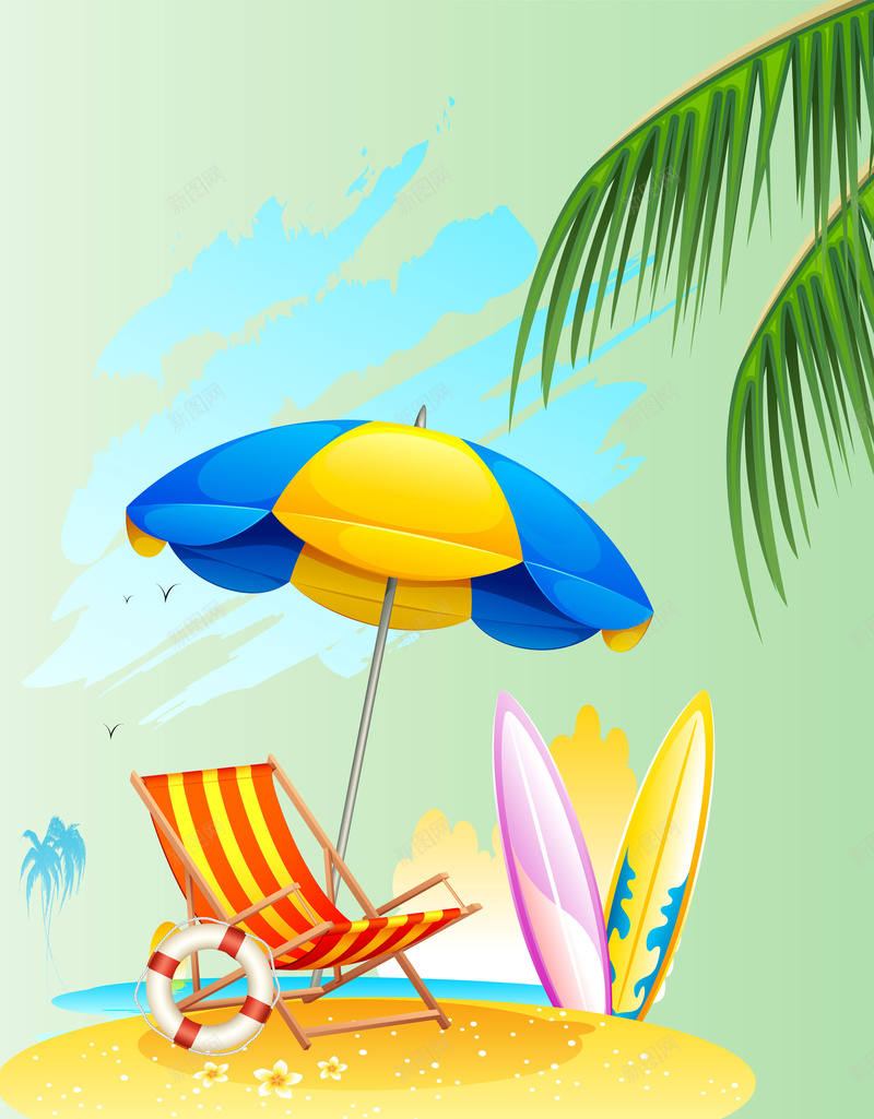夏日沙滩旅游海报背景矢量图ai设计背景_88icon https://88icon.com 冲浪板 夏日 夏日沙滩 夏日背景 太阳伞 旅游海报 旅游背景 沙滩 沙滩背景 躺椅 矢量图