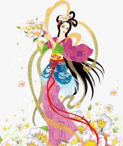 中秋节手绘美女花朵素材