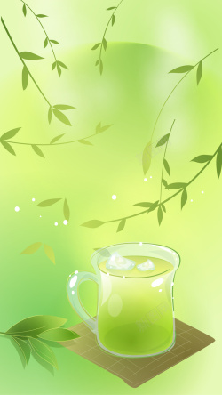 透明小玻璃杯手绘春季淡饮H5背景矢量图高清图片