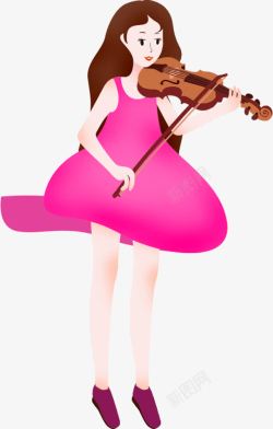 插画小女孩拉小提琴素材