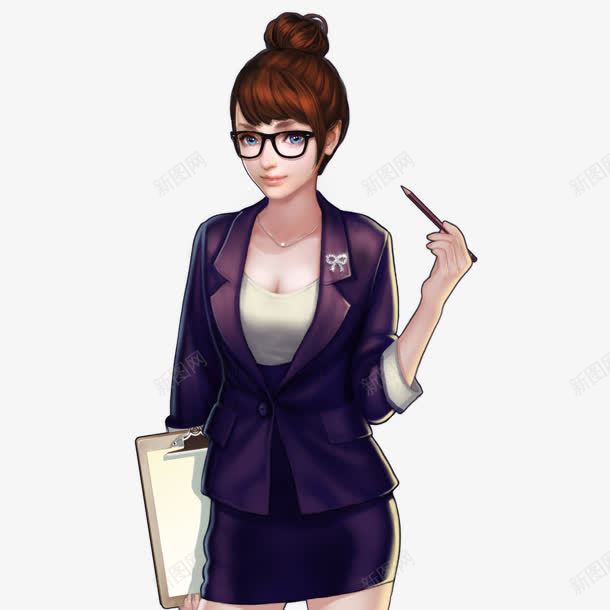 紫衣精英女秘书手绘png免抠素材_88icon https://88icon.com 秘书 秘书工作 精英