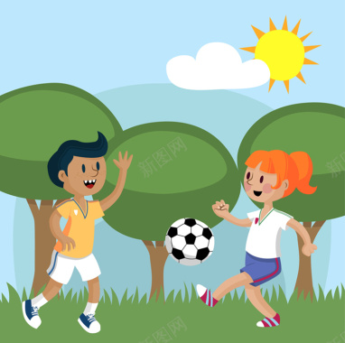 踢足球的男孩女孩背景矢量图背景