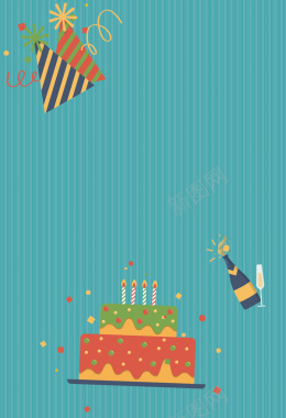 卡通生日蛋糕祝福海报背景矢量图背景