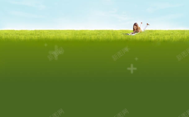 读书少女学习草地背景