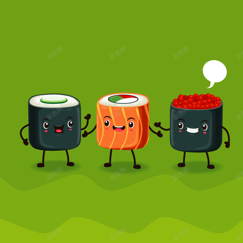 绿色可爱可爱寿司卡通表情食物背景矢量图ai设计背景_88icon https://88icon.com 三文鱼 卡通寿司 可爱寿司 日本料理 日本美食 时尚表情 生活百科 矢量素材 美味食物 餐饮美食 矢量图